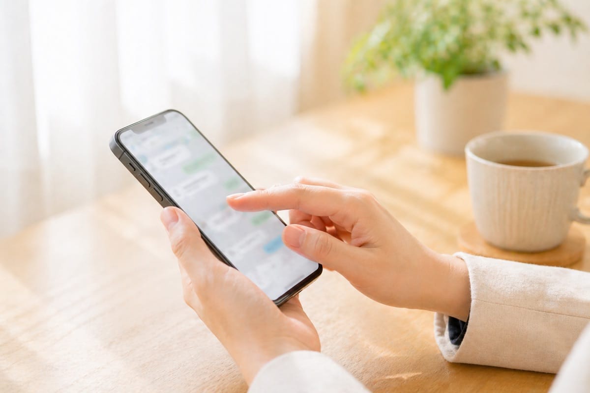 スマホで相談内容を入力している手元